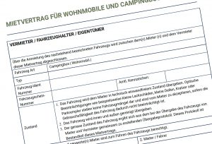 Mietvertrag für Wohnmobil und Campingbus